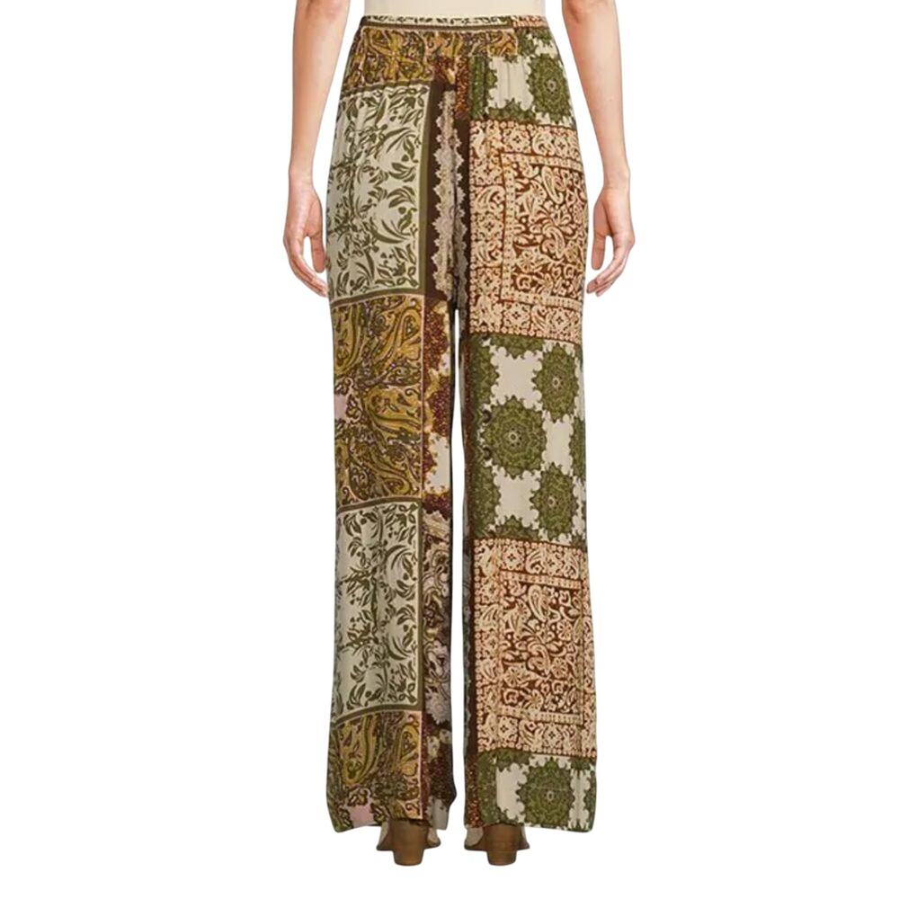 Talisman Freedom Paisley Gardens Crepe Elastic Tie Waist Wide Leg Pants XS - Picture 3 of 5